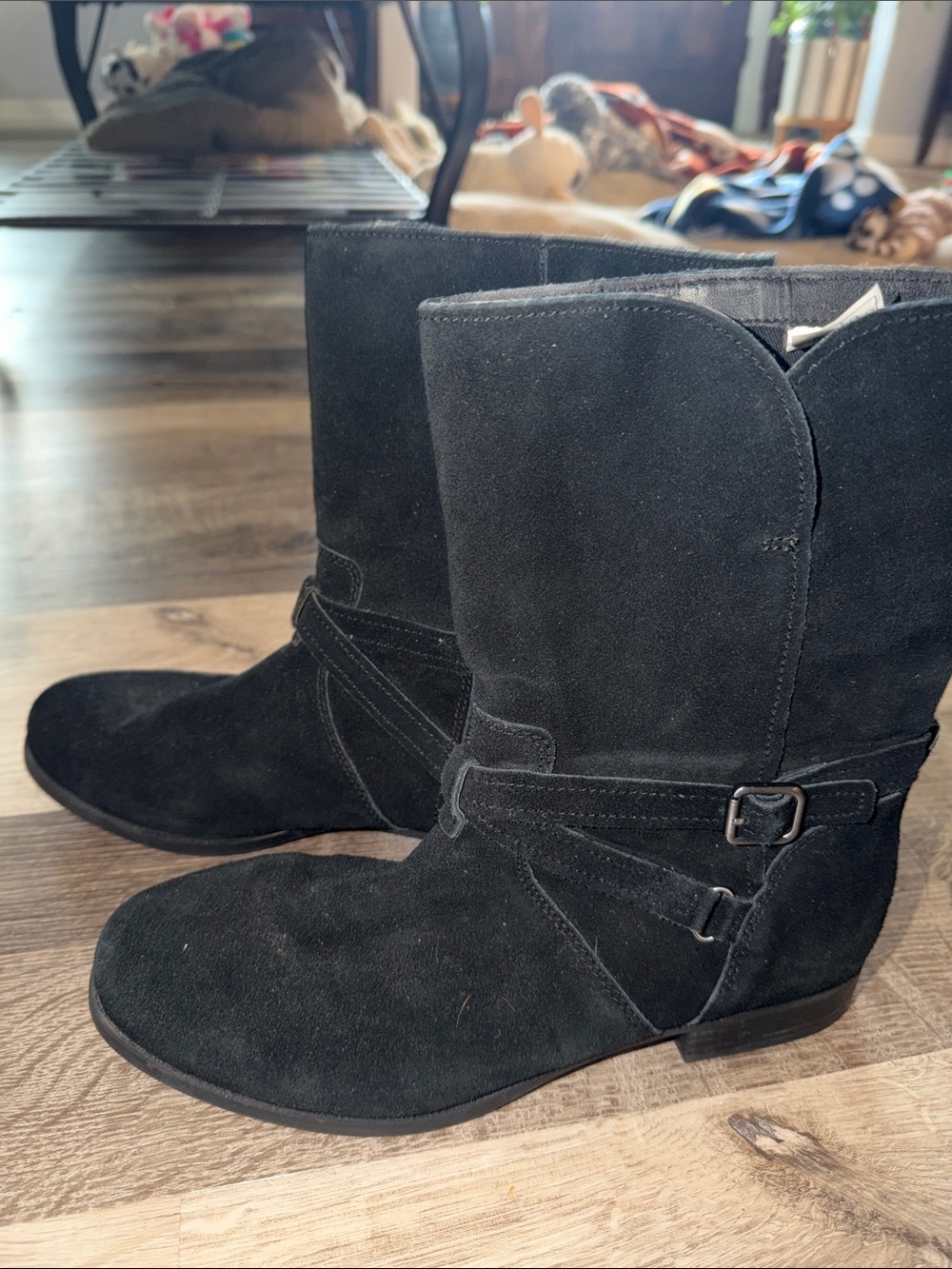 Koolaburra Black Suede Ankle Booties with Buckle Detail
